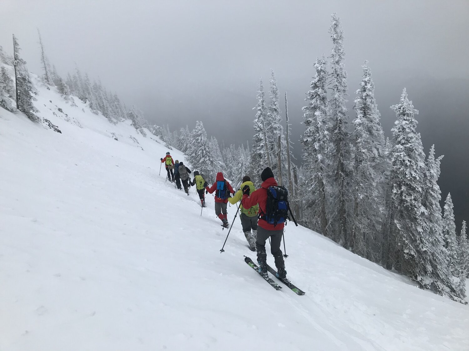 JSAR volunteers head out to practice winter SAR training in March 2021 in Olympic National Park. Every year the team practices avalanche awareness and search skills as well as patient-packaging in winter conditions.
